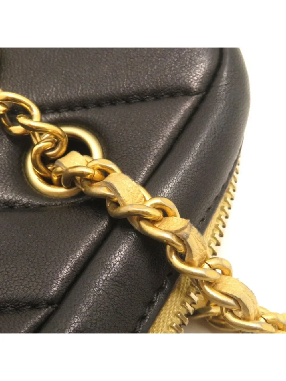 Chanel V-stitch Chain Shoulder Gold Black Bag Lambskin